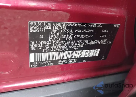 2021 Toyota Rav4 Xle from USA, damaged, VIN 2T3P1RFV2MW237237